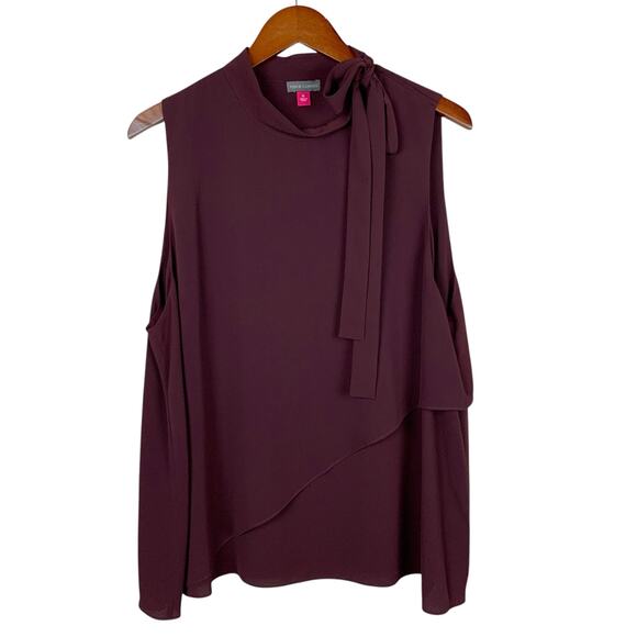 Vince Camuto Sleeveless Blouse Maroon Top Neck Tie Bow Layered Women's XL - Picture 1 of 6